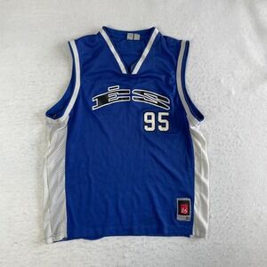 es Basketball Jersey Mens MD Blue White Mesh Skateboarding Footwear Co 95 V-Neck